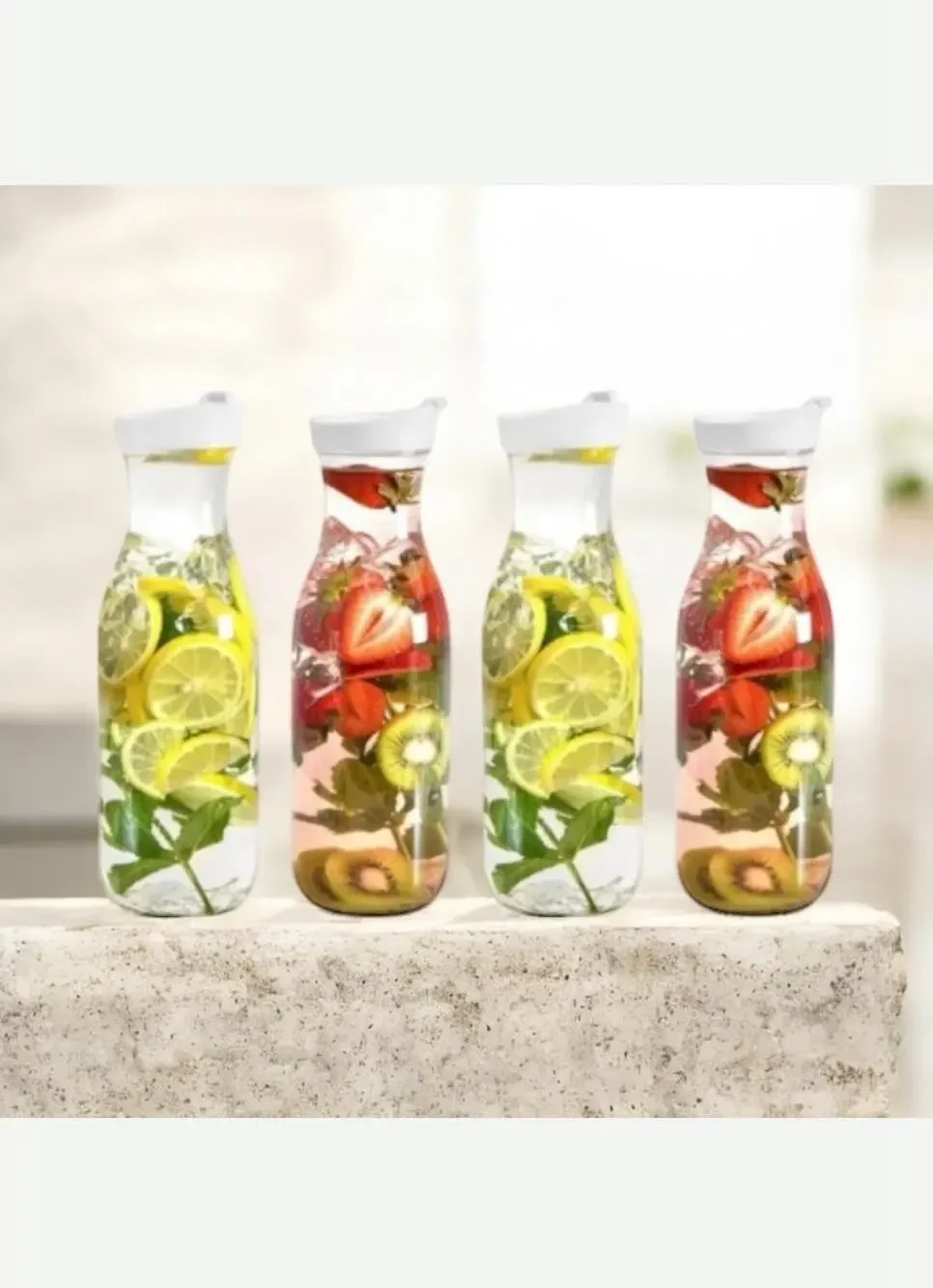 Set of 4 Plastic Water Pitcher With Lid Round Carafe